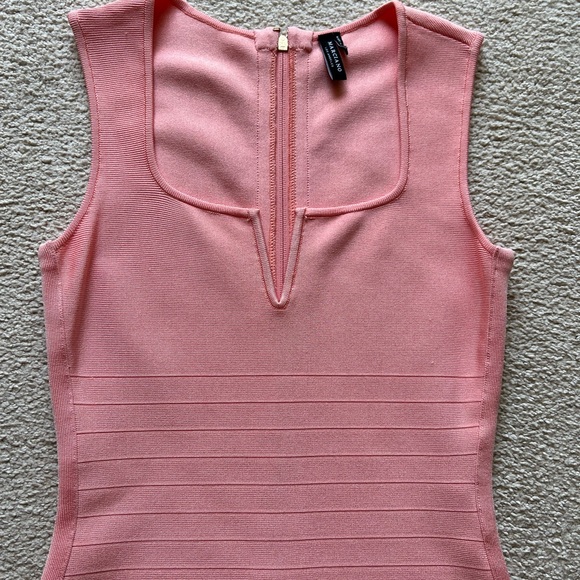 MARCIANO LA Salmon Pink BodyCon BANDAGE Short DRESS Sleeveless Square Neck Sz M - Picture 4 of 16